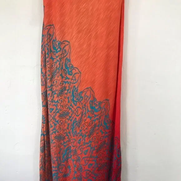 Tommy Bahama Orange Printed Maxi Dress w/ Pinholes Size S - Picture 4 of 14